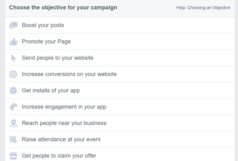 facebook-mainonta-objective